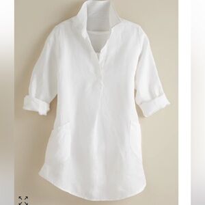 Petalura Majorca European Linen Pocket Tunic Womens Medium/Large White